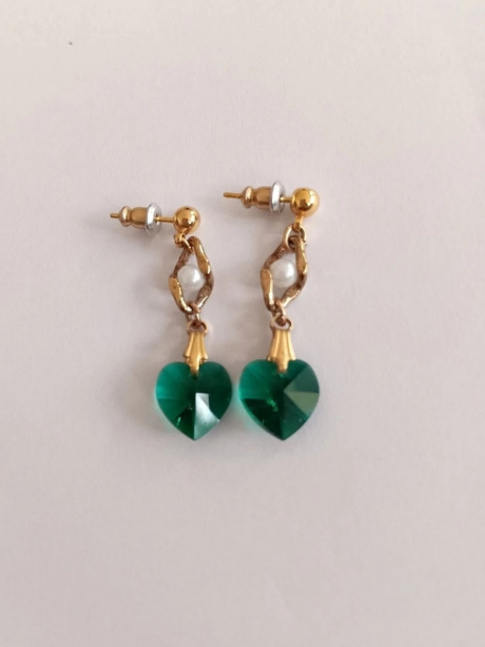 Green Heart Drop Earrings